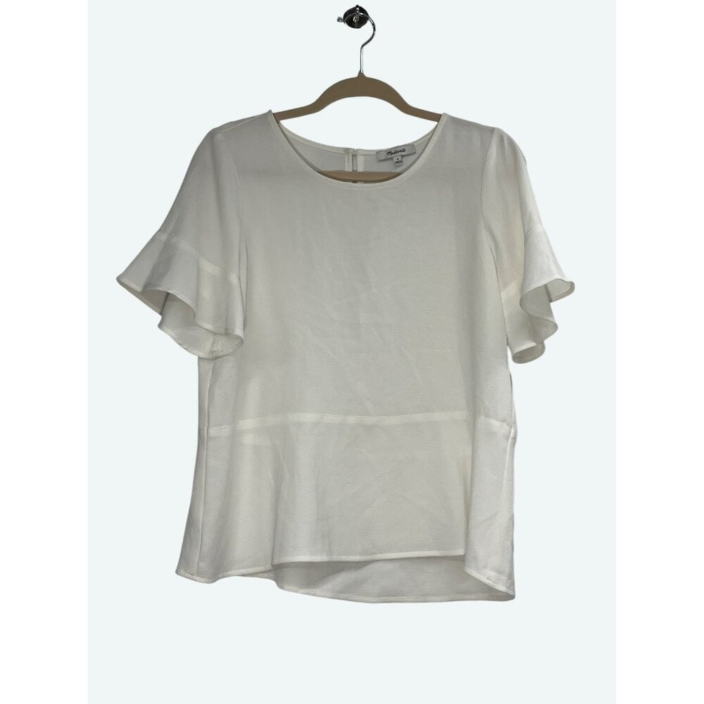 Madewell White Flutter‎ Sleeve Blouse Womens M Polyester Blend Lightweight